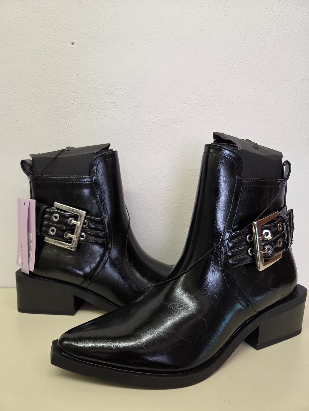 wild fable Black Pointed Toe Ankle Boots with Buckle Detail